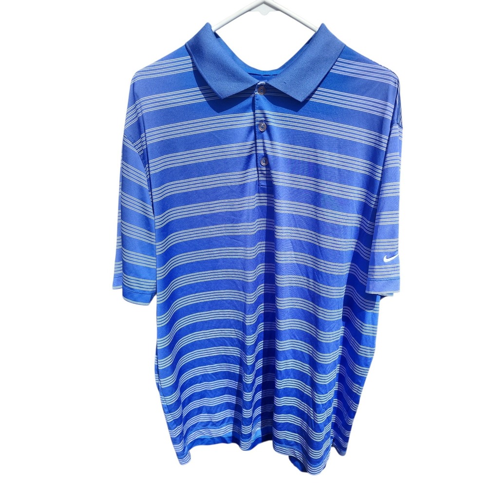 Nike Golf Tour Performance Dri-FIT Polo Shirt Mens XXL Blue‎ White Striped Short